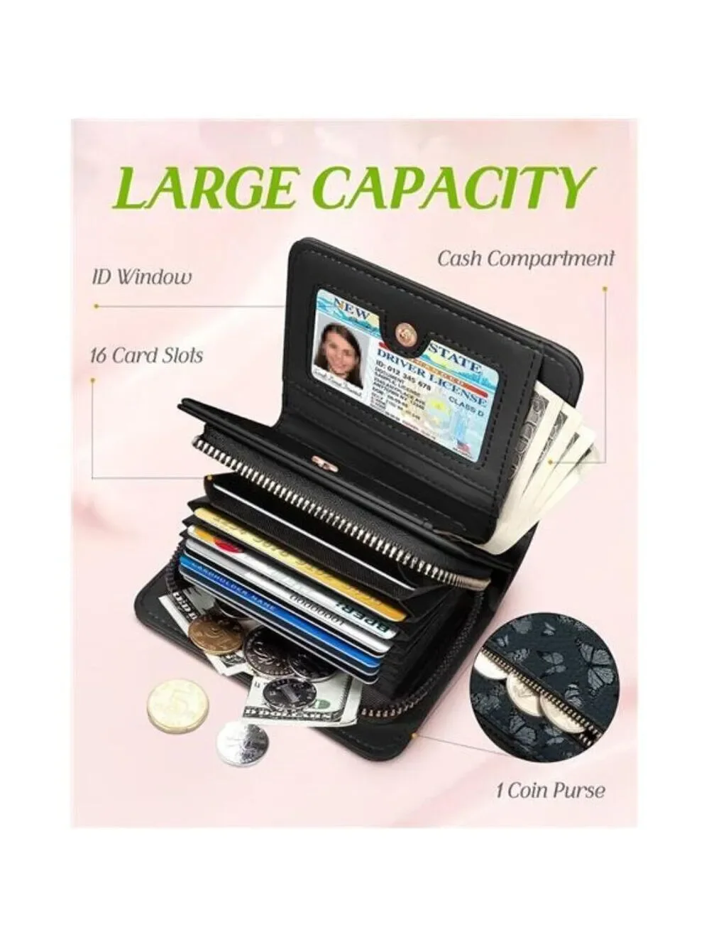 RFID Leather Card Holder Wallet for Women Small Zipper ID Coin Purse Butterfly
